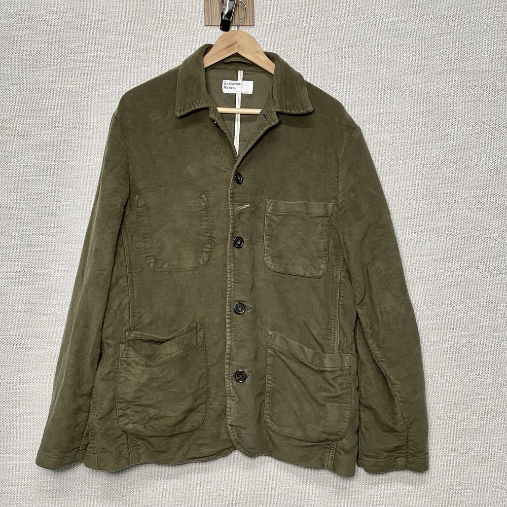 Universal Works Bakers Jacket XL Moleskin Unstructured Chore Workwear Olive